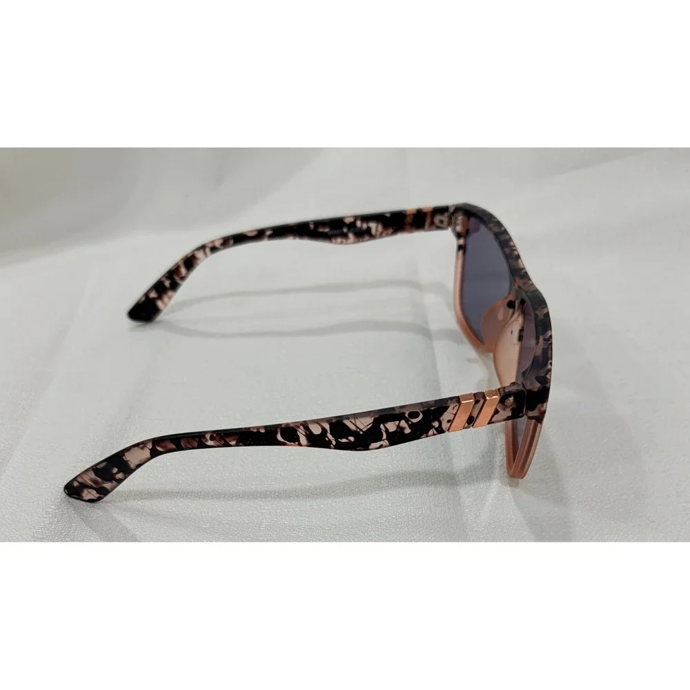 Oversized Shield Sunglasses Pink Rose Mirrored Lens Tortoise Rose Gold Accents